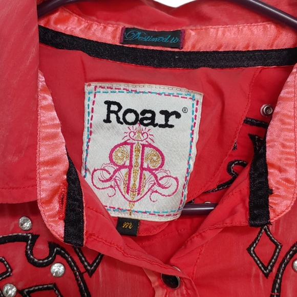 ROAR Western Button Down Shirt Embellished Distressed Coral Women's Med - Picture 5 of 12